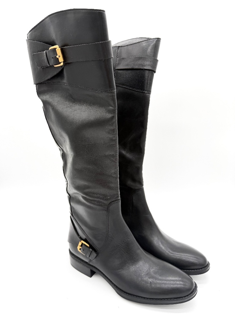 Sam Edelman Portman Black Leather Riding Boots Womens 7.5 M EUR 37.5 Knee High